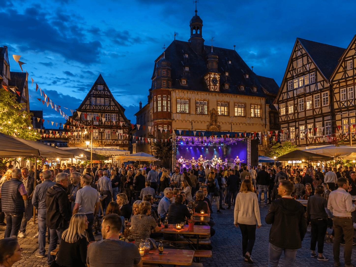 Stadtfest mit Live-Band auf der Open-Air-Bühne